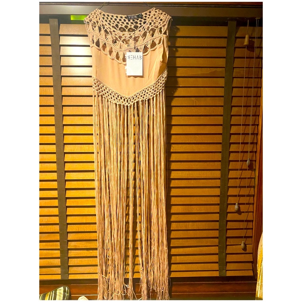 Dusty pink airy crochet top with long fringe
